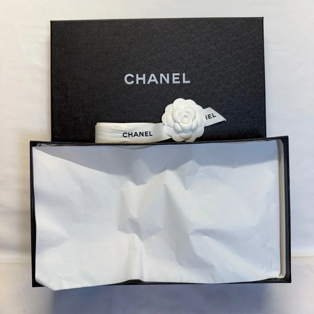CHANEL Shoe Box Empty Black 13x7x4 Tissue Ribbon Camellia Flower Authentic